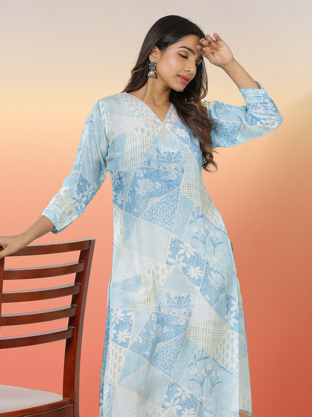 Light Blue Color Digital Printed Kurti Top