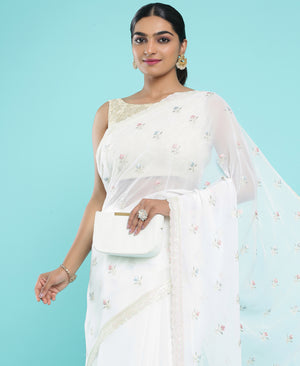 Kalyan Silks Georgette Ethnic Wear Off White Saree