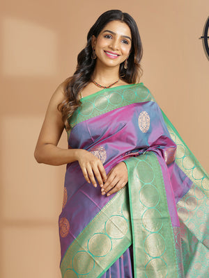 Purple Copper Designed Art Silk Saree With Green Border