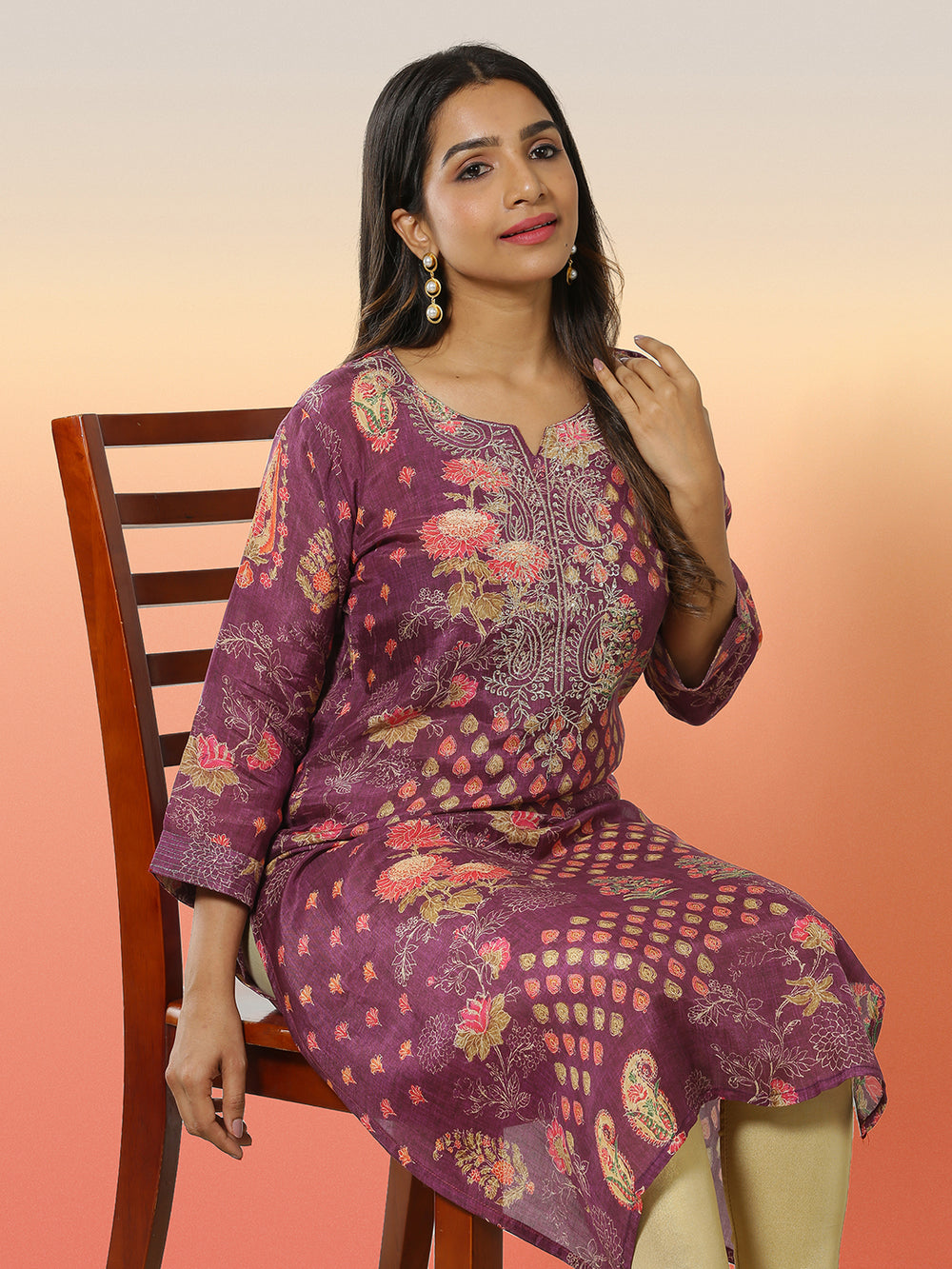 Purple Color Multi Color Floral Printed Kurti Top
