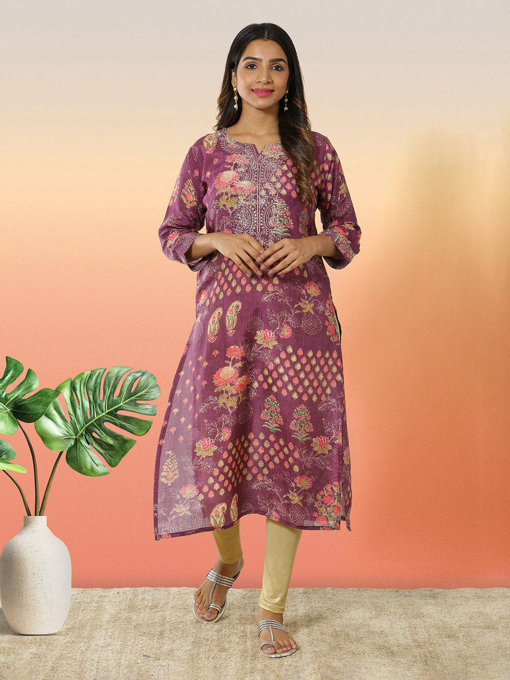 Purple Color Multi Color Floral Printed Kurti Top