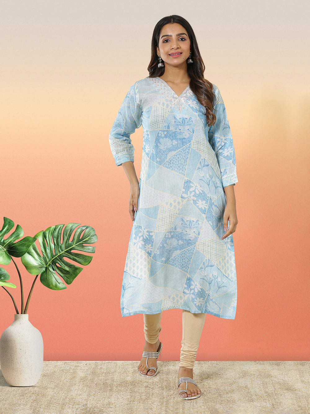 Light Blue Color Digital Printed Kurti Top
