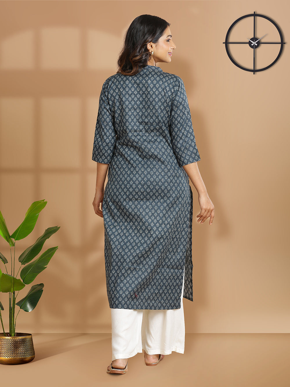 Charcol Green Color Cotton Blended Khari Printed Kurti Top