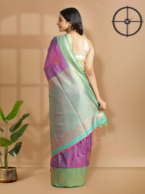 Purple Copper Designed Art Silk Saree With Green Border