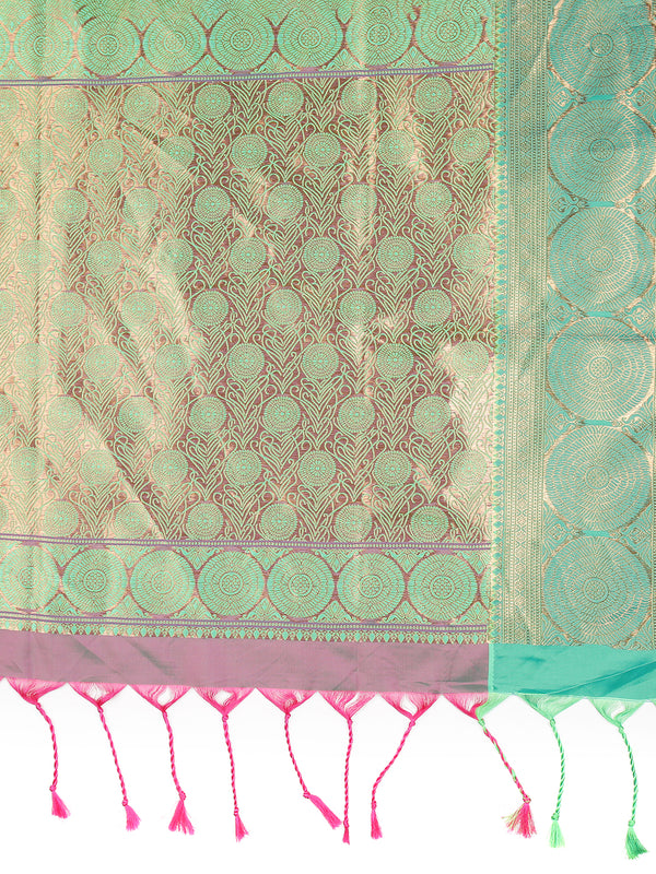 Purple Copper Designed Art Silk Saree With Green Border