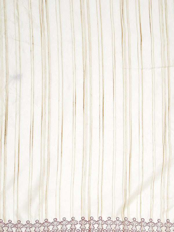 Off White Color Jute Cotton Saree With Maroon Warli Design Over body