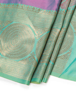 Purple Copper Designed Art Silk Saree With Green Border