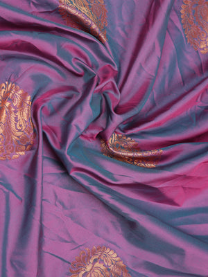 Purple Copper Designed Art Silk Saree With Green Border