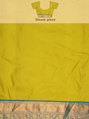 Yellow And Green Double Shaded Art Silk Saree With Copper Buttas Over Body