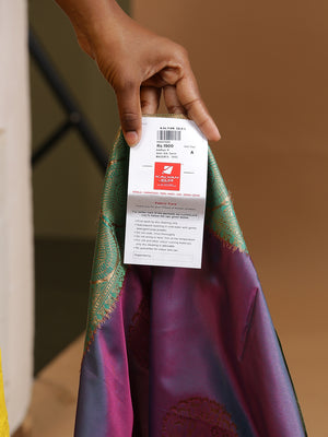 Purple Copper Designed Art Silk Saree With Green Border