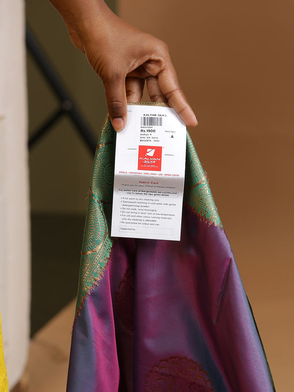 Purple Copper Designed Art Silk Saree With Green Border