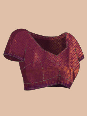 Light Lavender Art Silk Saree With Ikat Design Over Body And Purple Border