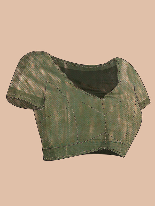 Yellow Green Color Golden Woven Designed Kubera Silk Saree With Bottle Green Border