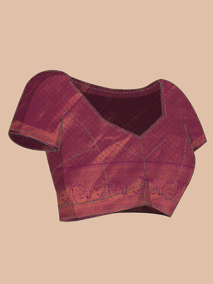 Parrot Green Art Silk Saree With Copper Thread Work Over Body And Purple Border