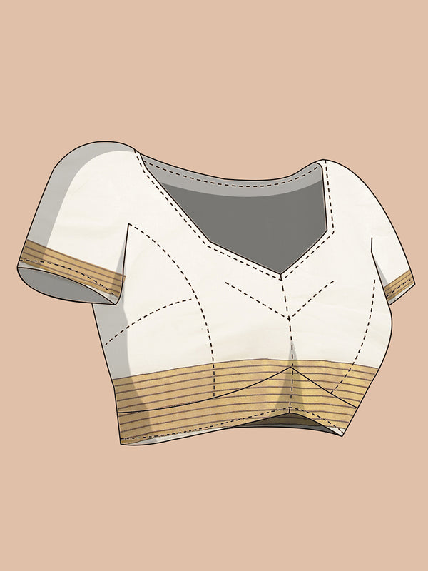 Off White Color Cotton Set Saree With Golden And Coffee Brown Thread Worked Buttas
