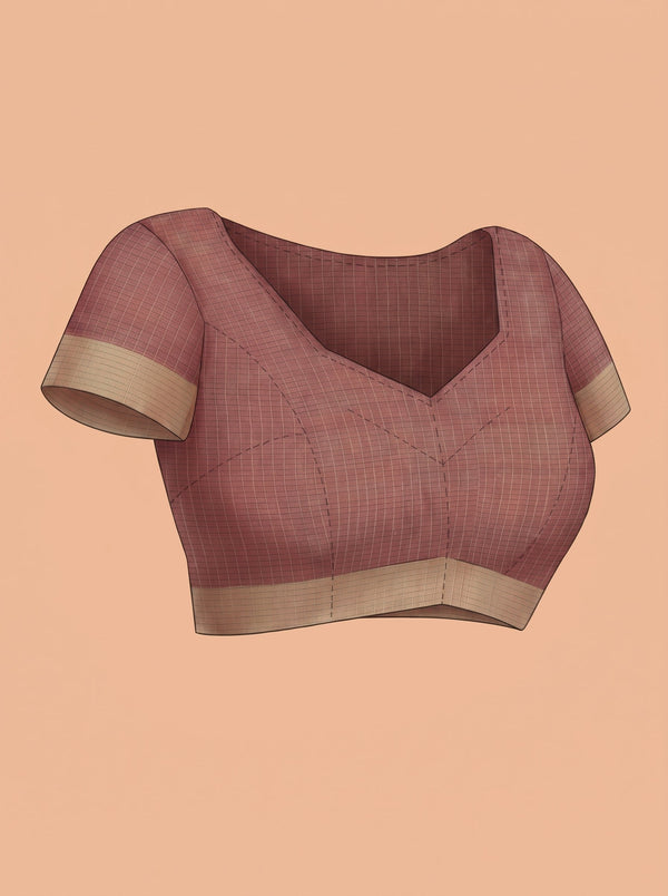 Semi Jute Brick Red Checked Weave Saree