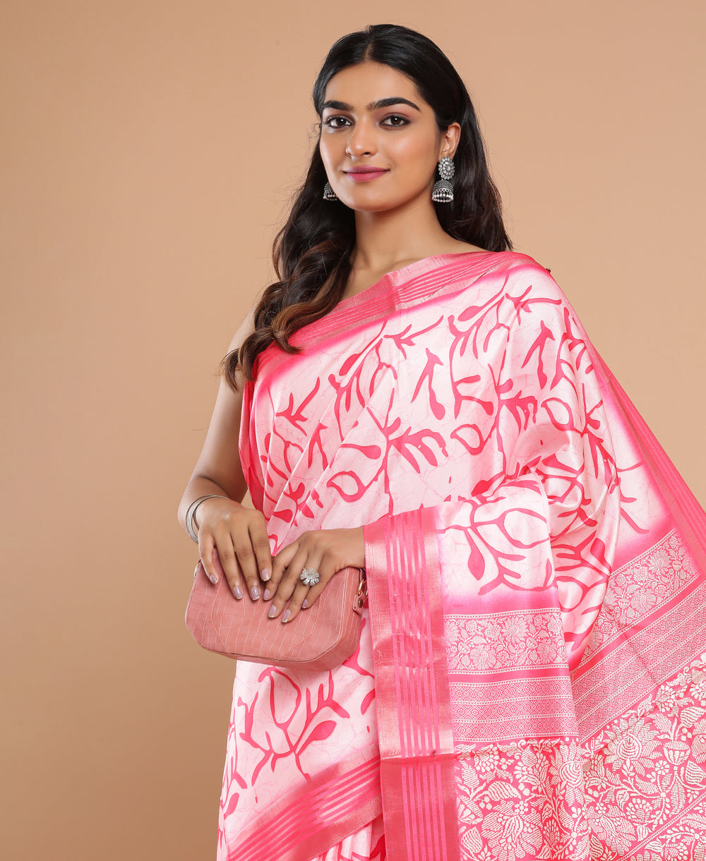 Jute Silk Casual Wear Pink Color Saree