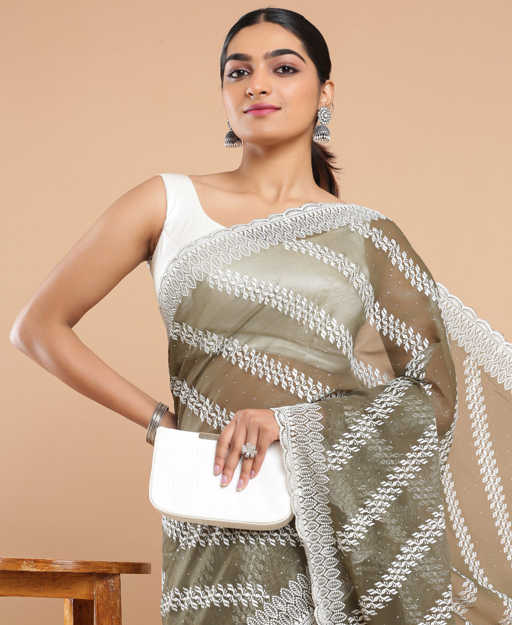 Tissue Ethnic Wear Khaki Color Saree