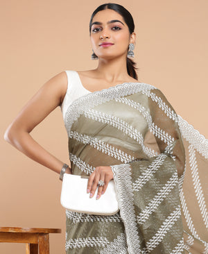 Tissue Ethnic Wear Khaki Color Saree