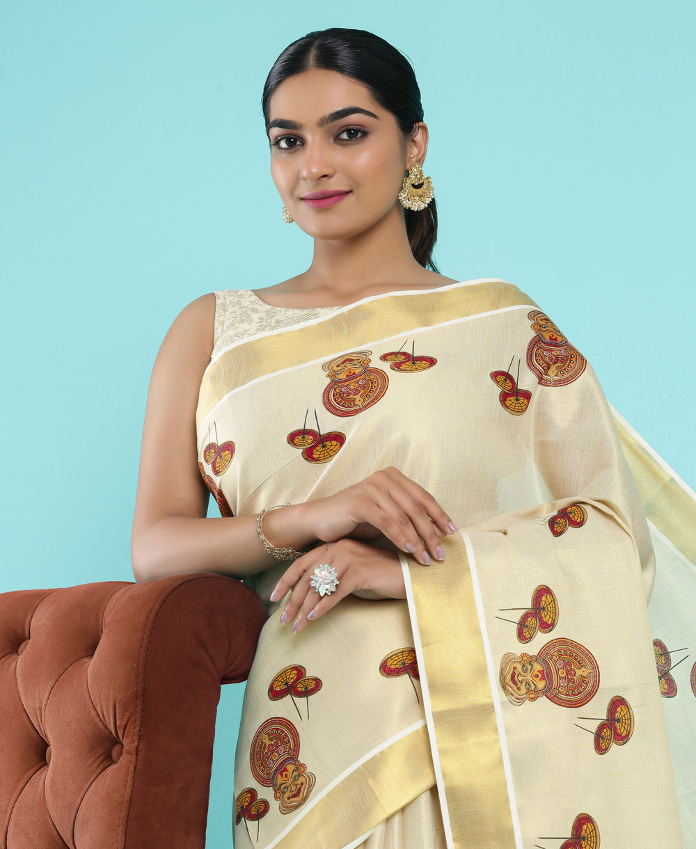 Kerala Tissue Kathakali Printed Set Saree