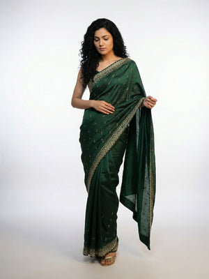 Vijithra Silk Elegant Green  Stone Work Party Wear Saree