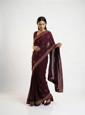 Vijithra Silk Wine Purple Stone Work Designer Saree