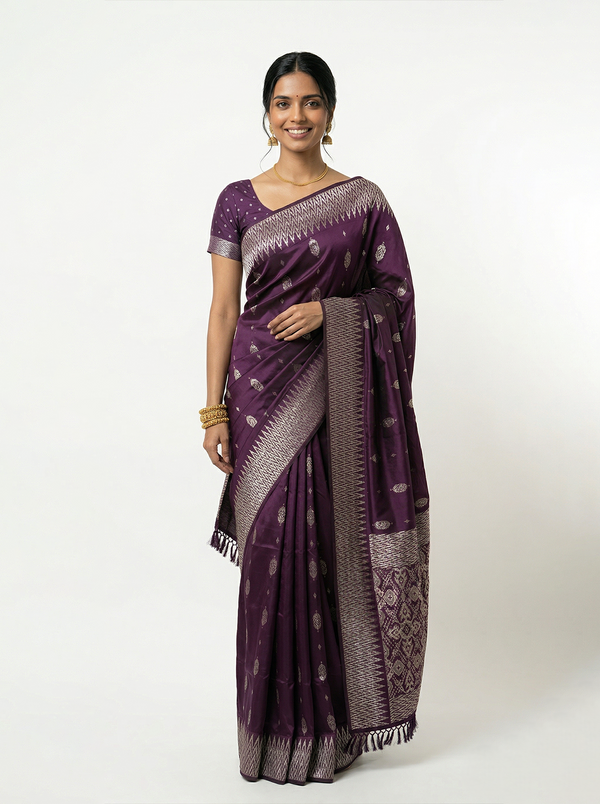 Semi Jute Deep Purple Butta Woven Saree