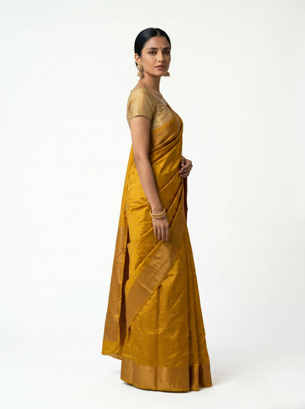 Semi Silk Mustard Gold Fine Butti Work Saree
