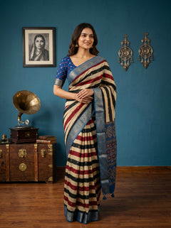 Chanderi Cotton Multicolor Striped Saree
