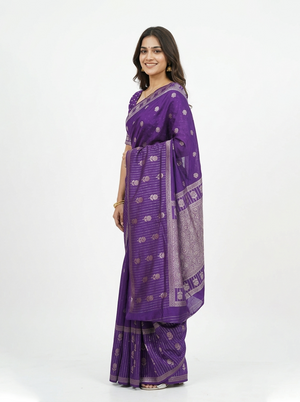 Semi Silk Violet Woven Butta Saree