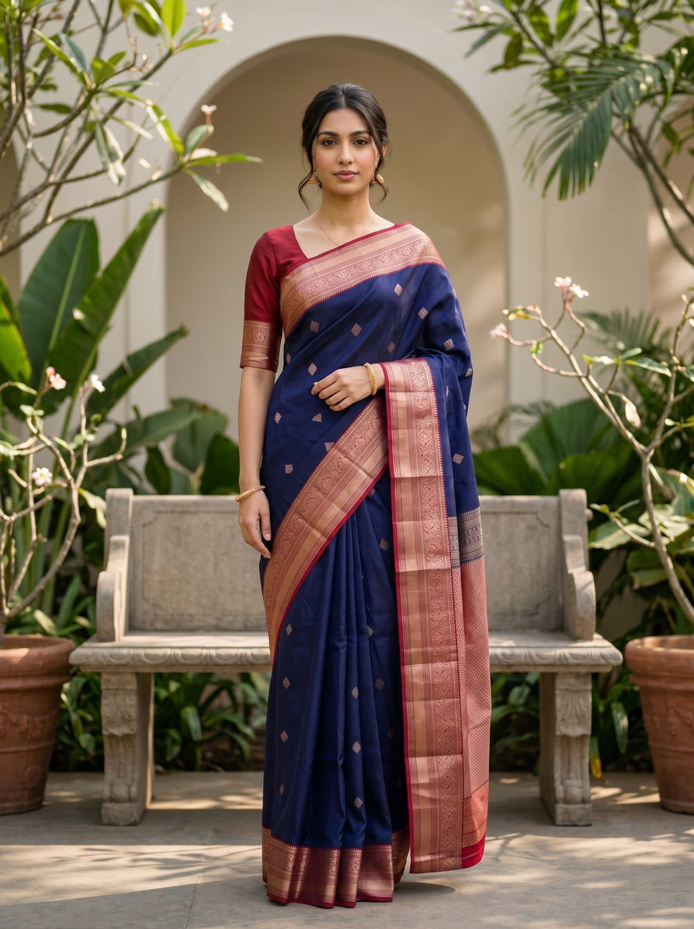 Kanjivaram Pure Silk Navy Blue Traditional Saree with Gold Woven Pallu
