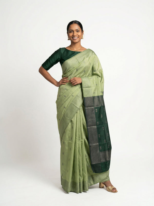Art Silk Light Green Zari Woven Saree with Contrast Pallu and Butta