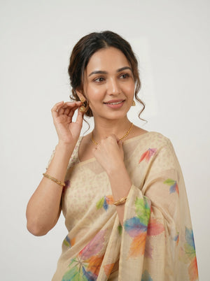 Tissue Beige Floral Leaf Design Saree