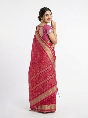 Chanderi Silk Crimson Red Traditional Zari Saree