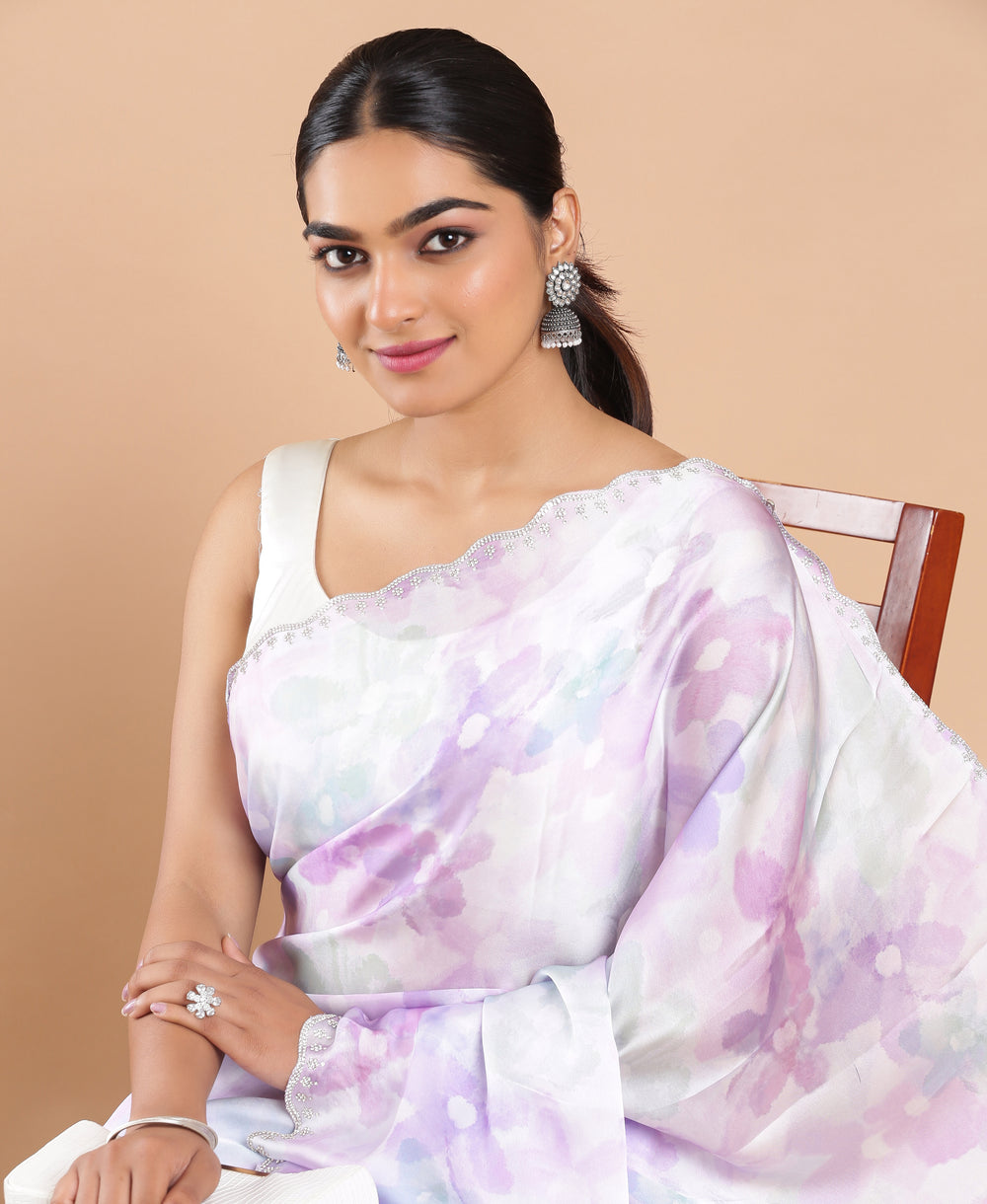 Satin Ethnic Wear Lavender Color Saree