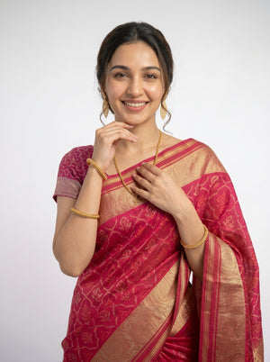 Chanderi Silk Crimson Red Traditional Zari Saree