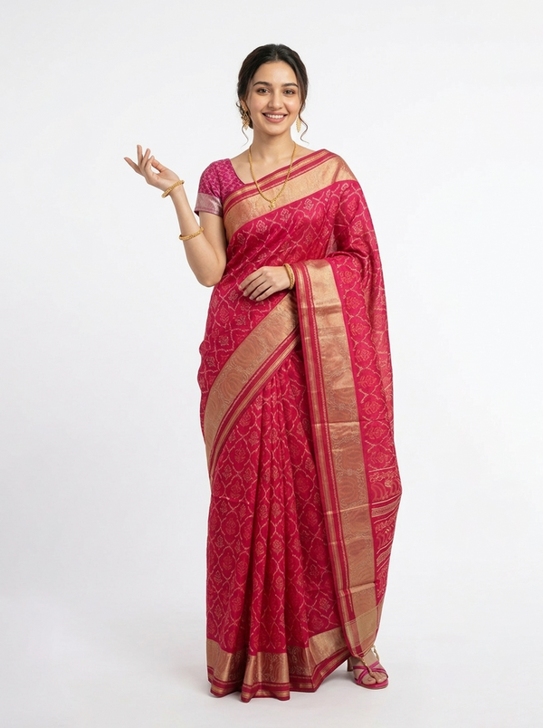 Chanderi Silk Crimson Red Traditional Zari Saree