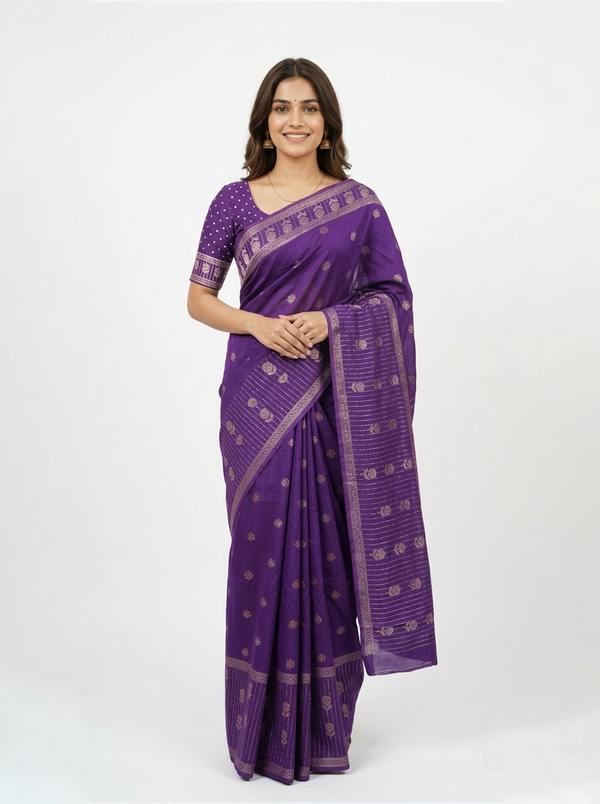 Semi Silk Violet Woven Butta Saree