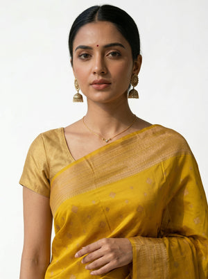 Semi Silk Mustard Gold Fine Butti Work Saree