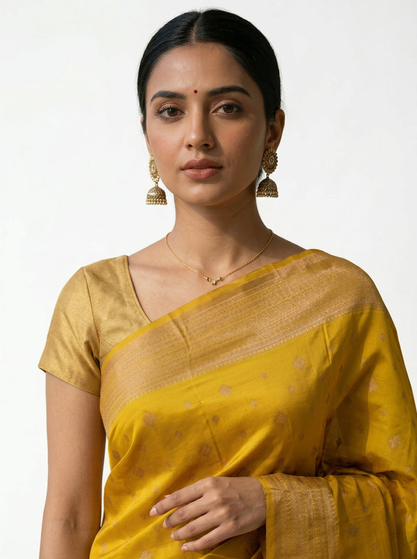 Semi Silk Mustard Gold Fine Butti Work Saree