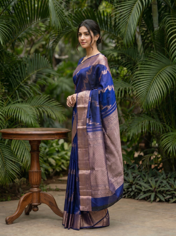 Kanjivaram Silk Royal Blue Saree with Traditional Zari Motifs