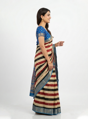 Chanderi Cotton Multicolor Striped Saree