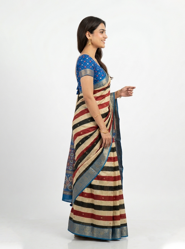 Chanderi Cotton Multicolor Striped Saree