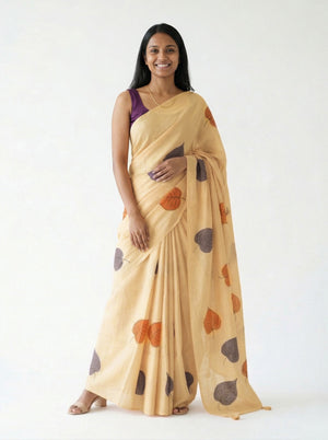 Chanderi Cotton Cream Floral Printed Casual Saree