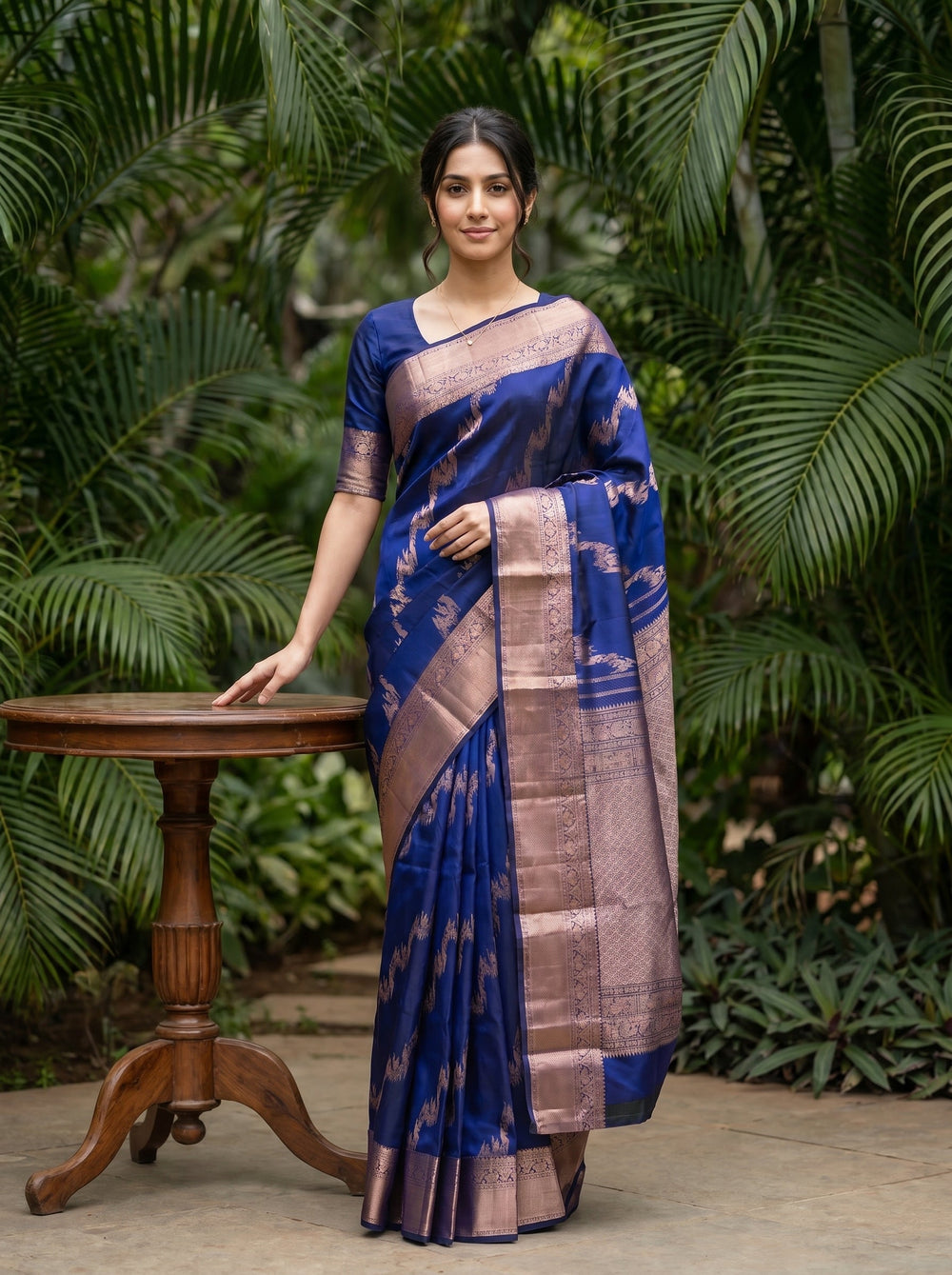 Kanjivaram Silk Royal Blue Saree with Traditional Zari Motifs