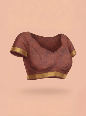 Chanderi Silk Rust Brown Floral Printed Saree
