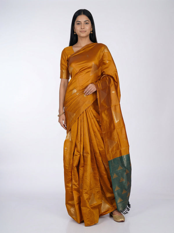 Semi Silk Women’s Copper Brown Saree with Traditional Butta Motifs
