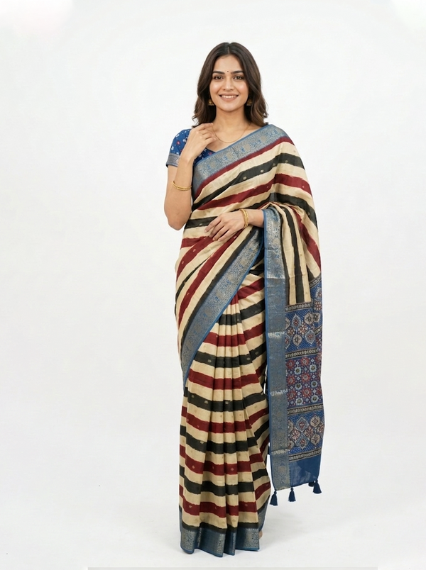Chanderi Cotton Multicolor Striped Saree