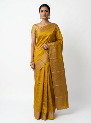 Semi Silk Mustard Gold Fine Butti Work Saree