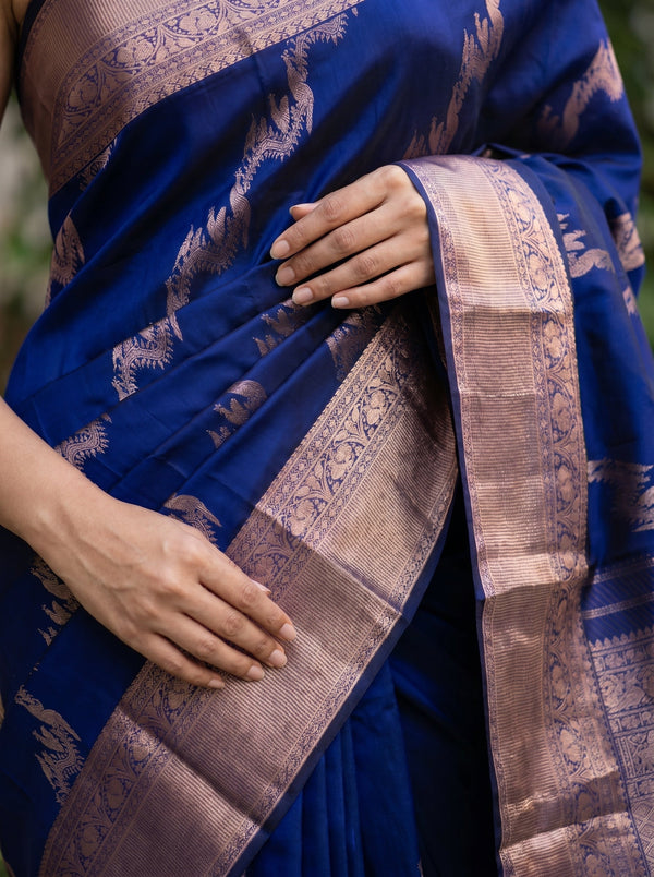 Kanjivaram Silk Royal Blue Saree with Traditional Zari Motifs